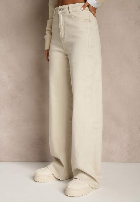 Beżowe Jeansy Szerokie Phririope