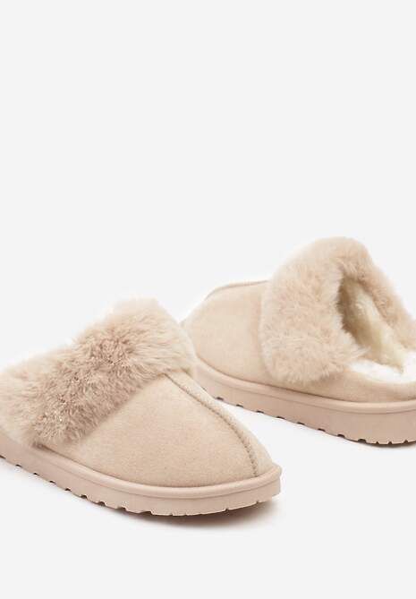 Beżowe Kapcie z Ekozamszu z Futrzaną Wyściółką Zoleti