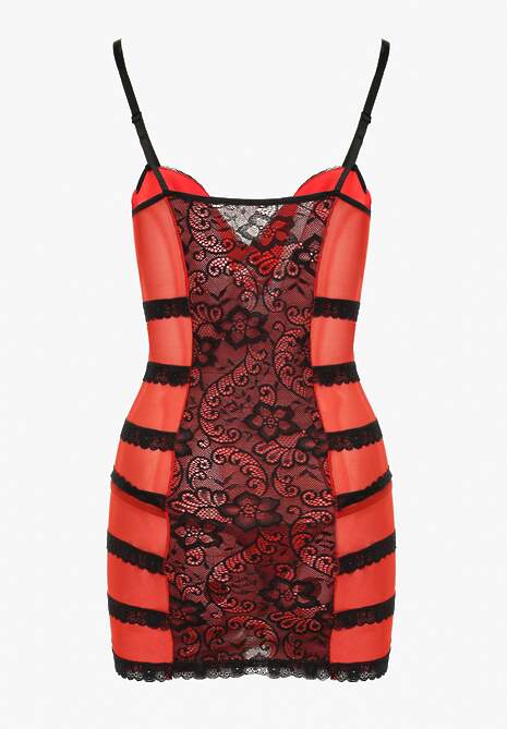 Czarna Elegancka Koszula Nocna ze Stringami i Subtelną Koronką Mareole