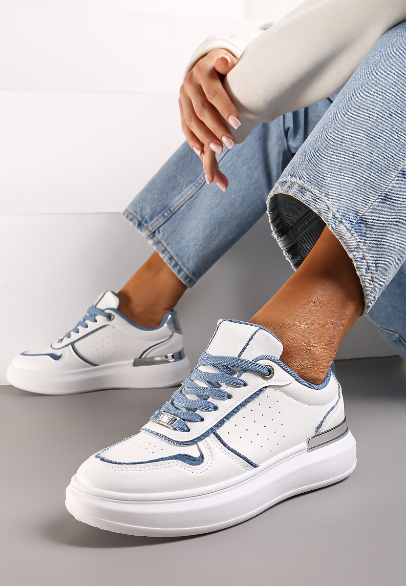 Białe Sneakersy Ozdobione Wstawkami z Materiału i Aplikacją z Cyrkonii Eephira