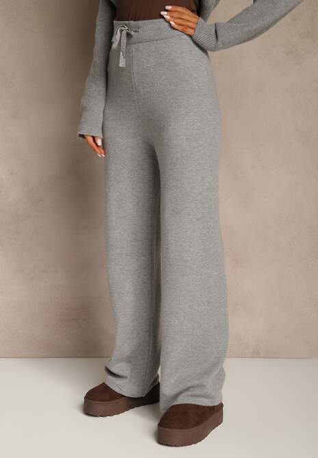 Ciemnoszary Komplet z Wełną i Bawełną Rozpinana Bluza z Kapturem i Szerokie Spodnie Reisema