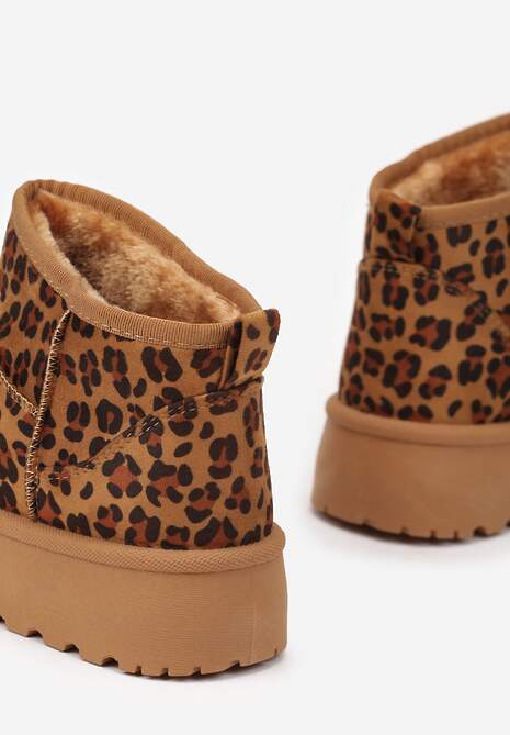 Panterkowe Krótkie Śniegowce z Ekozamszu na Niskiej Platformie Lennael