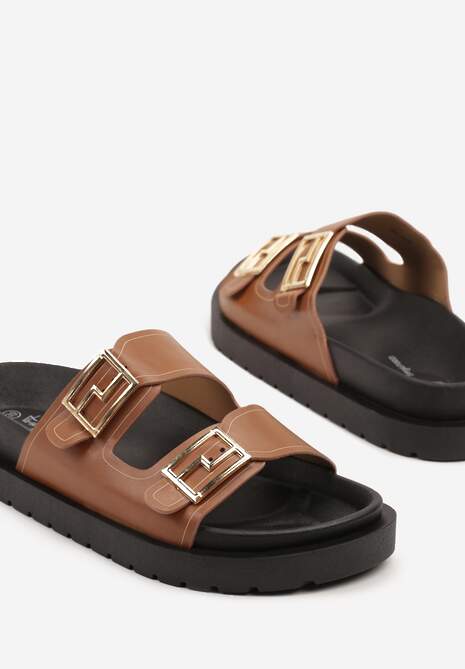 Brązowe Klapki Basic z Klamerkami Meralivia