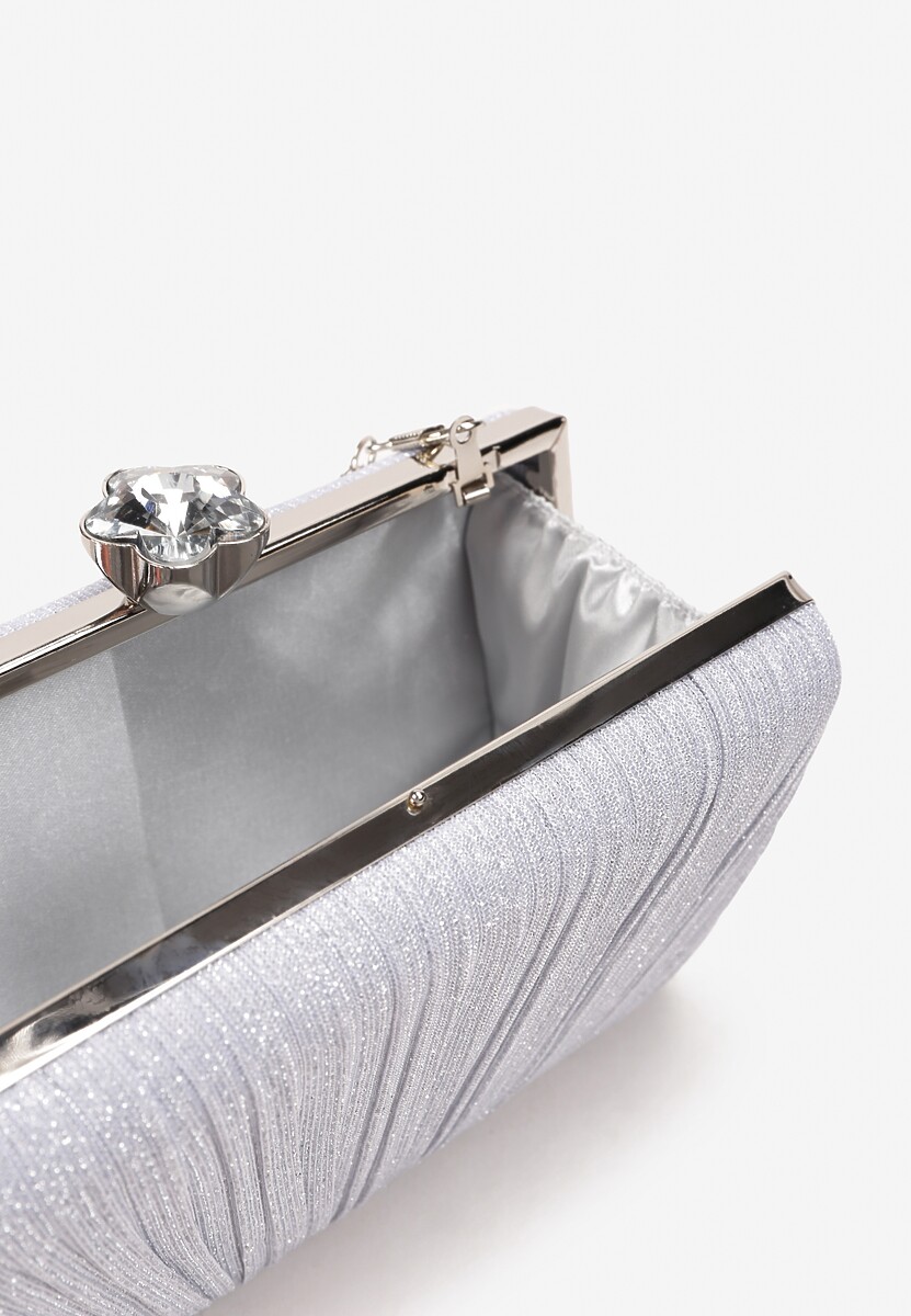 Srebrna Wieczorowa Torebka Brokatowa z Odpinanym Łańcuszkiem Curtose