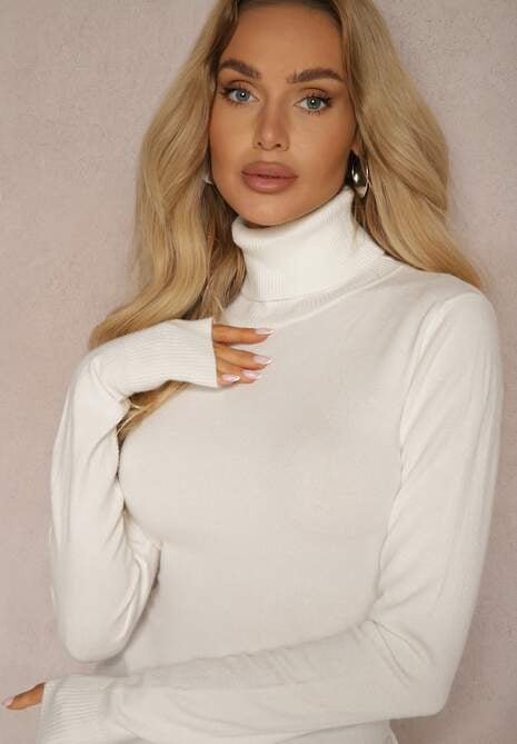 Biały Golf Sweterkowy z Domieszką Kaszmiru Zaivanna