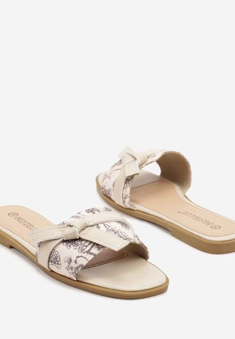 Beżowe Klapki Ozdobione Plecionką i Supełkiem Polselia