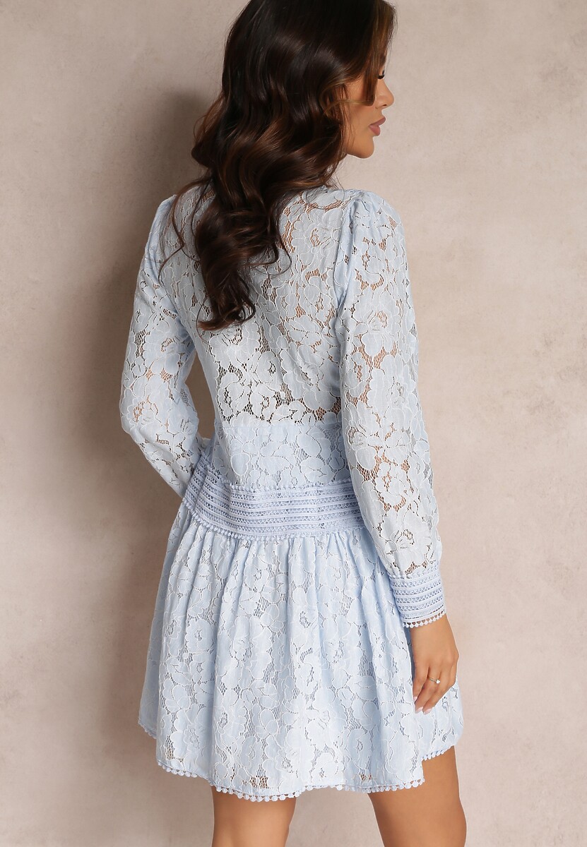 Niebieska Rozkloszowana Sukienka Koszulowa Rutty