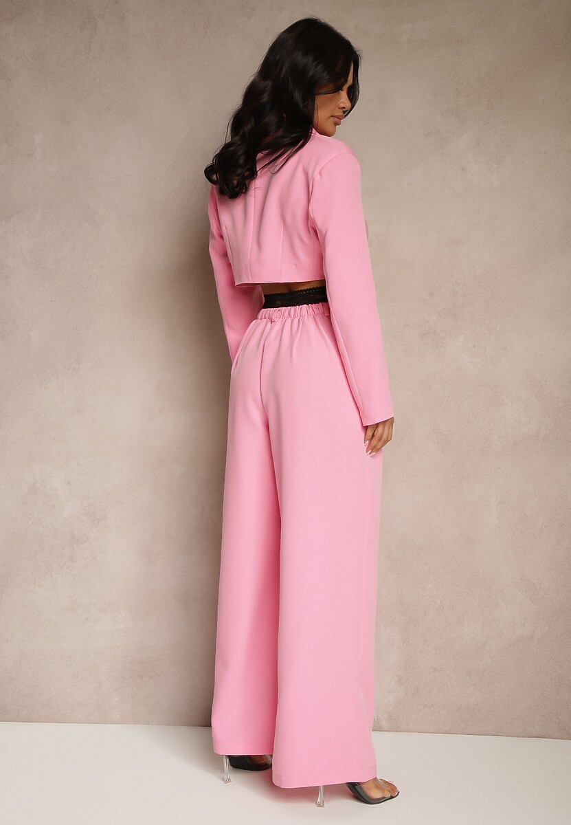 Różowy Komplet Szerokie Spodnie i Krótka Marynarka z Usztywnionymi Miseczkami Liovea