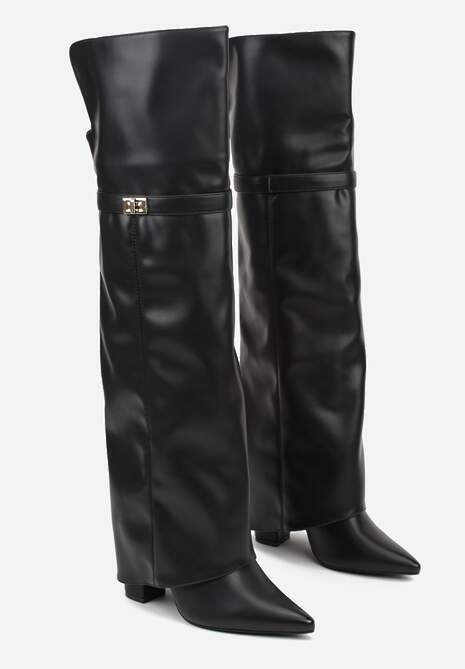 Czarne Eleganckie Kozaki za Kolano z Cholewką Imitującą Nogawkę Zenesseria