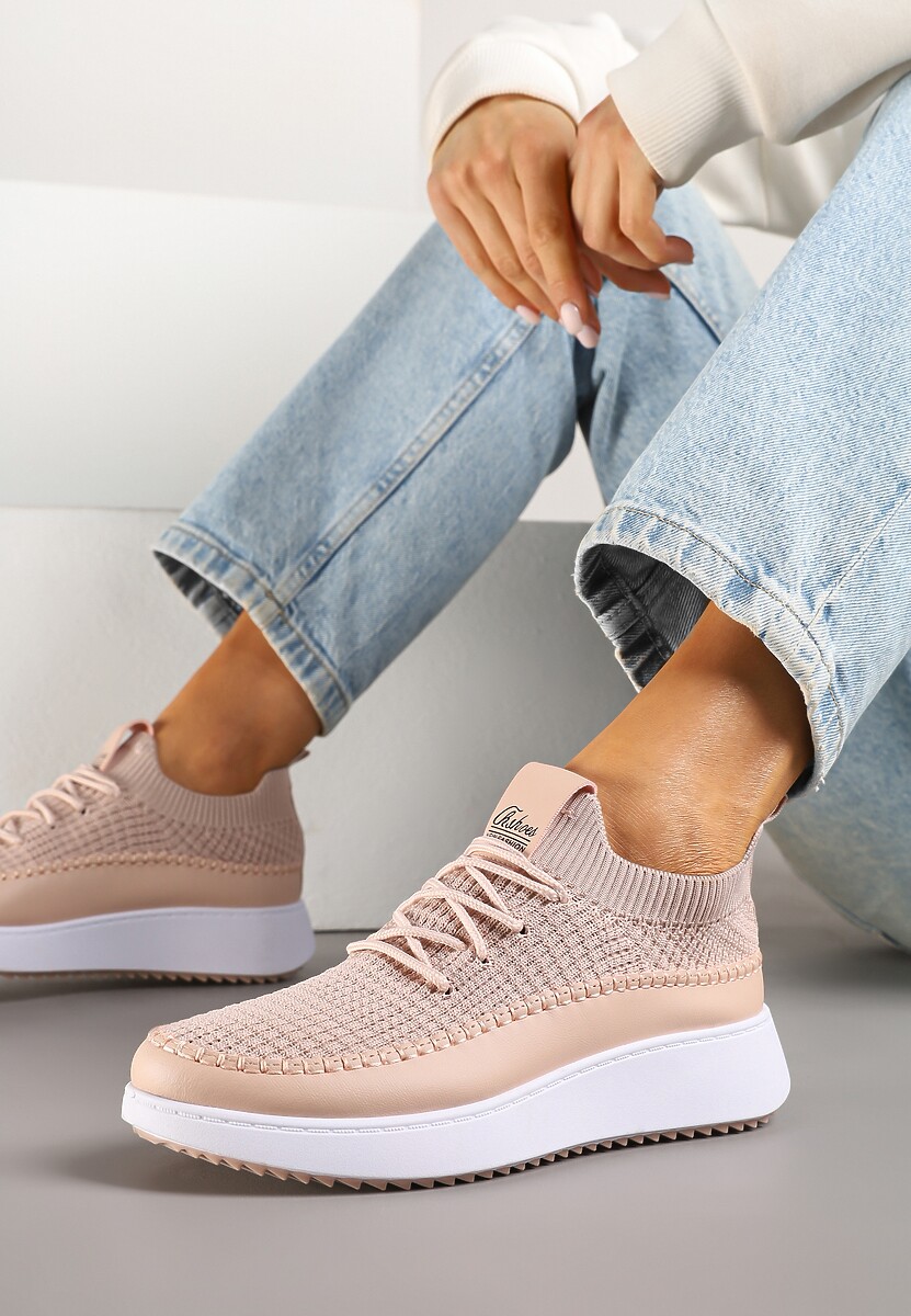 Różowe Buty Sportowe Sneakersy z Siateczkową Cholewką Helazia