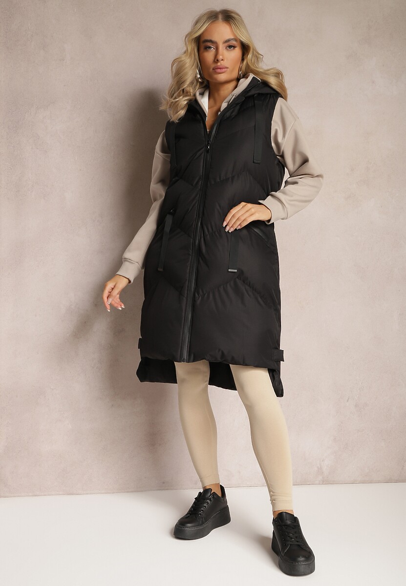 Czarna Kamizelka Pikowana z Kapturem Kasane