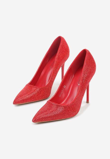 Czerwone Eleganckie Szpilki Ozdobione Cyrkoniami Anwedasa