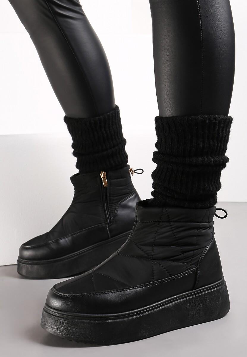 Czarne Pikowane Śniegowce na Platformie z Krótką Cholewką Besionna