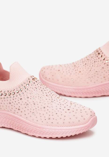 Różowe Wsuwane Buty Sportowe Ozdobione Cyrkoniami Nessos