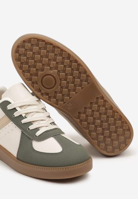 Zielone Sneakersy na Niskiej Platformie z Metalicznymi Wstawkami Dalivia