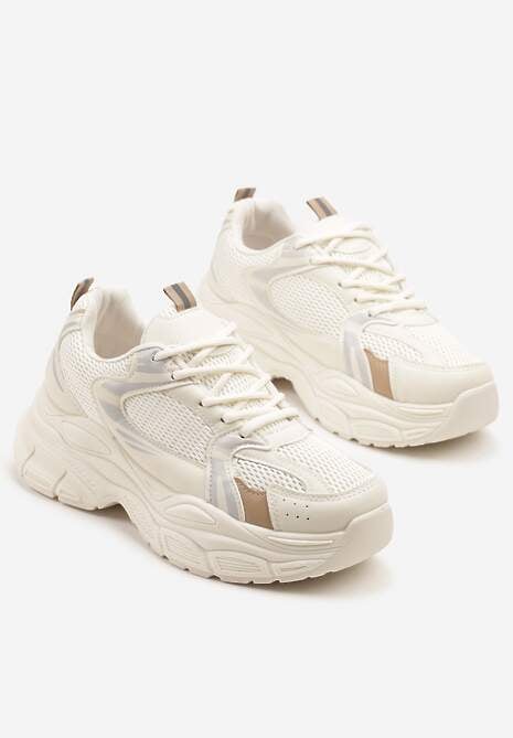 Beżowe Sneakersy Vices na Platformie Ozdobione Tłoczeniem Natiselle