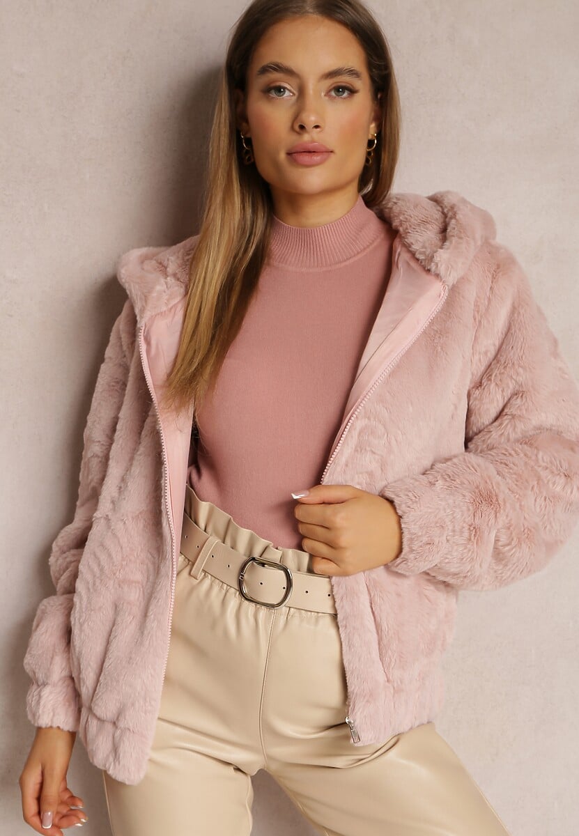 Jasnoróżowa Kurtka Futerko Teddy Oversize Fofana