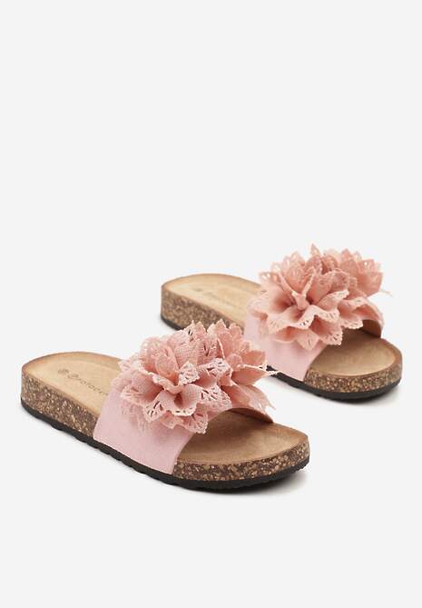 Różowe Klapki na Platformie z Korka z Kwiatową Aplikacją 3D Nilomara