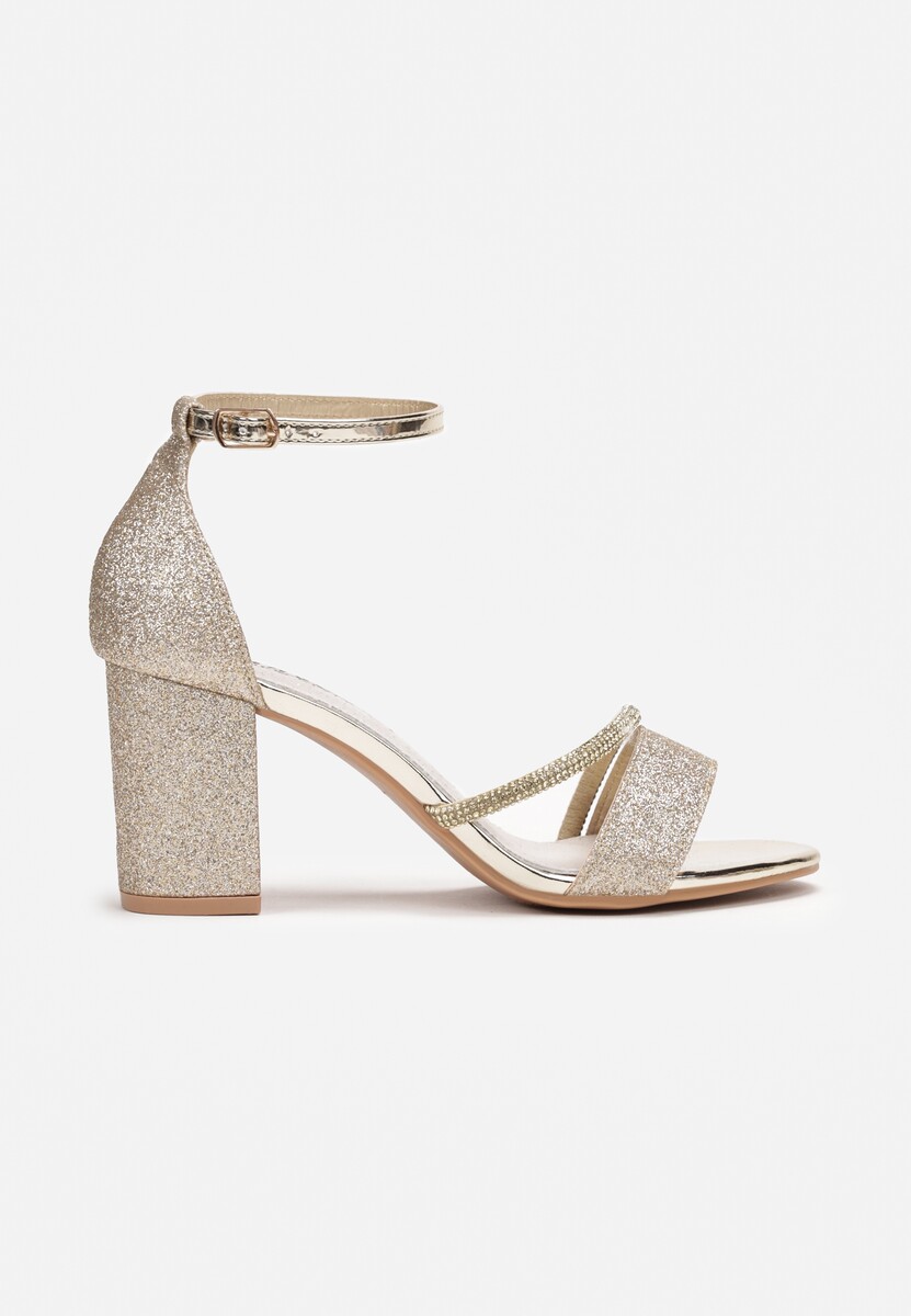 Złote Sandały Brokatowe na Słupku w Cyrkonie Tola