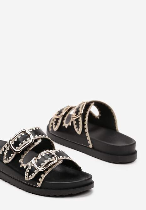 Czarne Klapki na Platformie z Regulowanymi Klamrami Fullemia