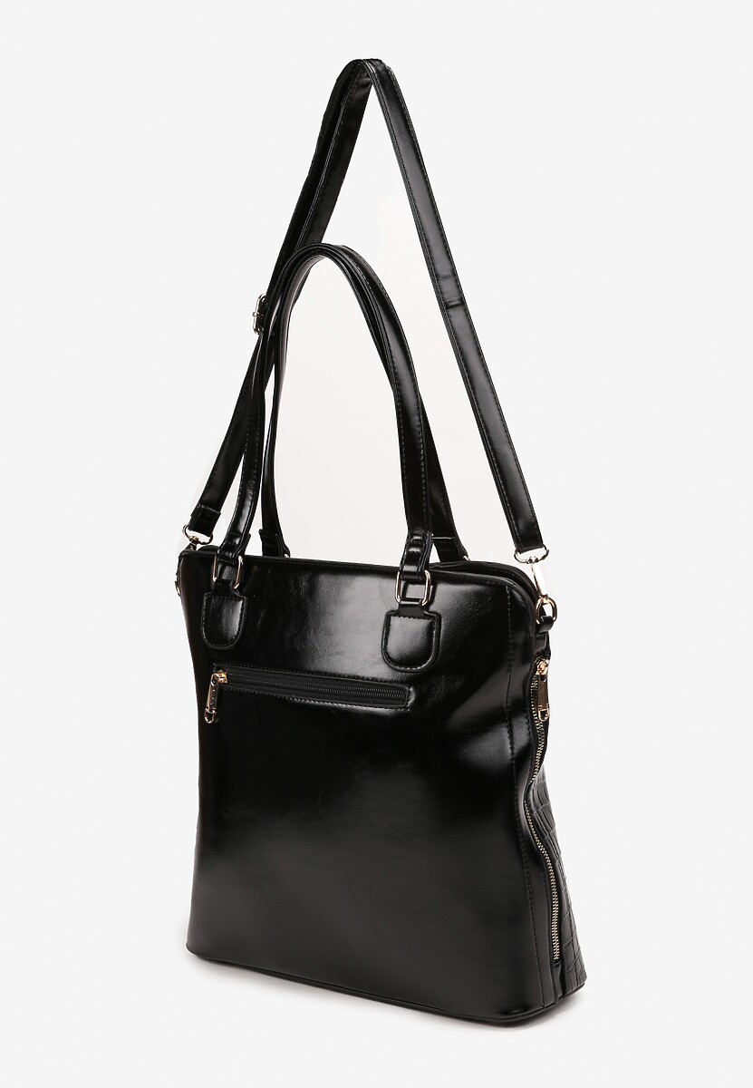 Czarna Torebka Shopper z Tłoczeniem na Ramię Lushana