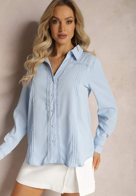 Niebieska Koszula Ozdobiona Subtelną Koronką Anelima