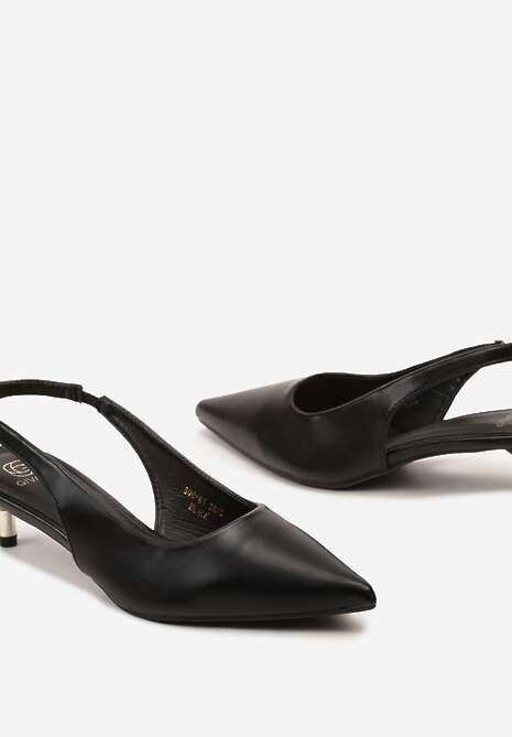 Czarne Wsuwane Sandały z Odkrytą Piętą na Niskim Obcasie Hiolla