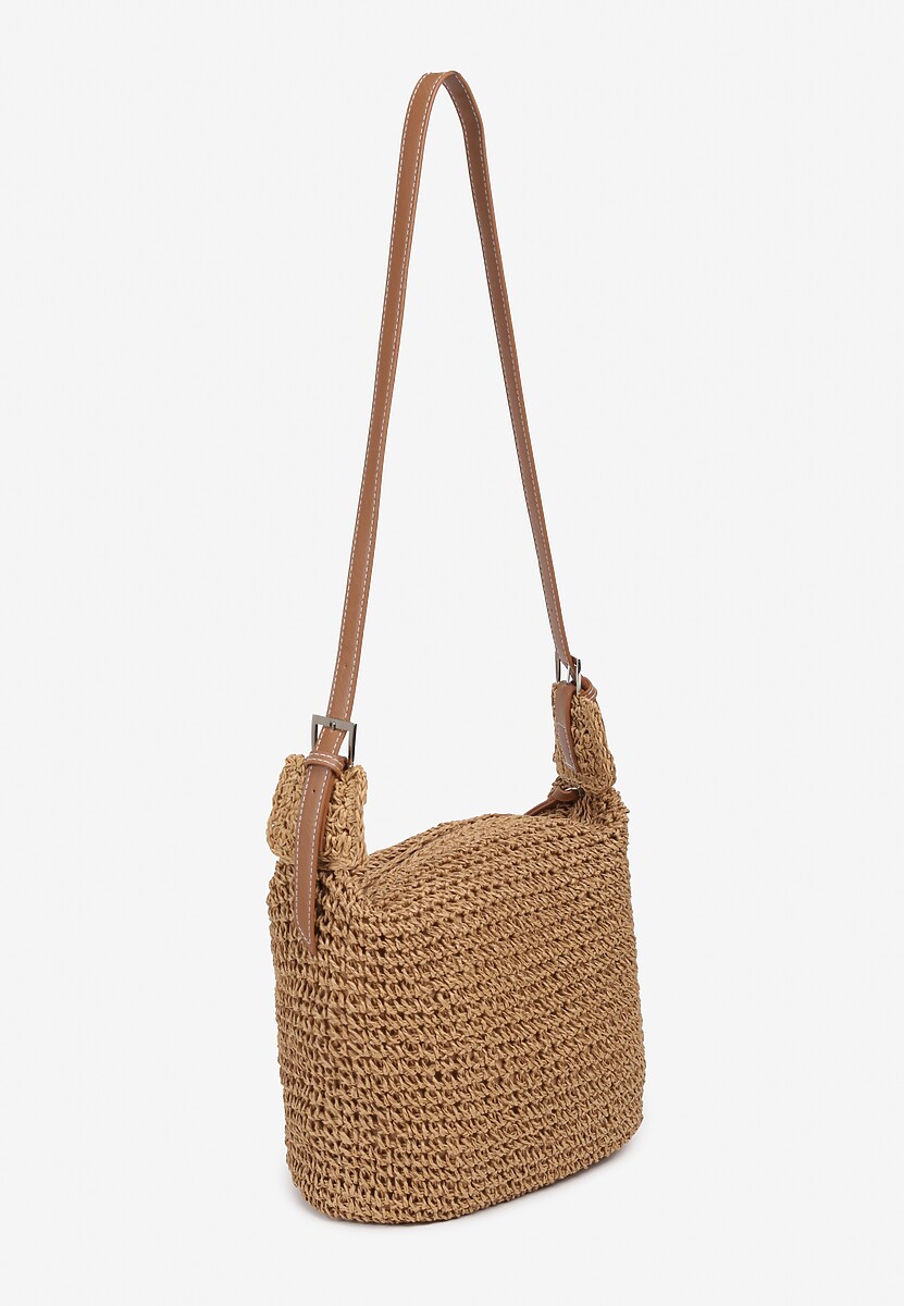 Ciemnobeżowa Torebka z Plecionki na Regulowanym Pasku Antolla