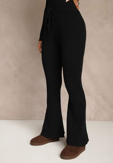 Czarne Spodnie Dzwony z Wiskozą High Waist Tusrima