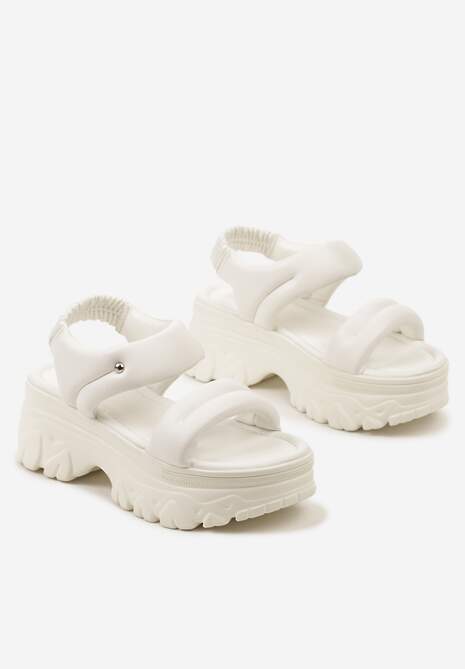 Białe Sandały z Imitacji Skóry na Płaskiej Grubej Podeszwie Farena
