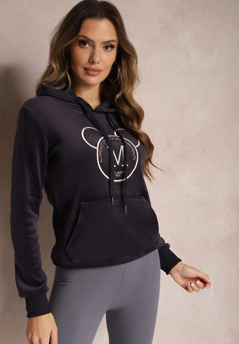 Granatowa Bluza z Kapturem i Haftowanym Napisem Lahma