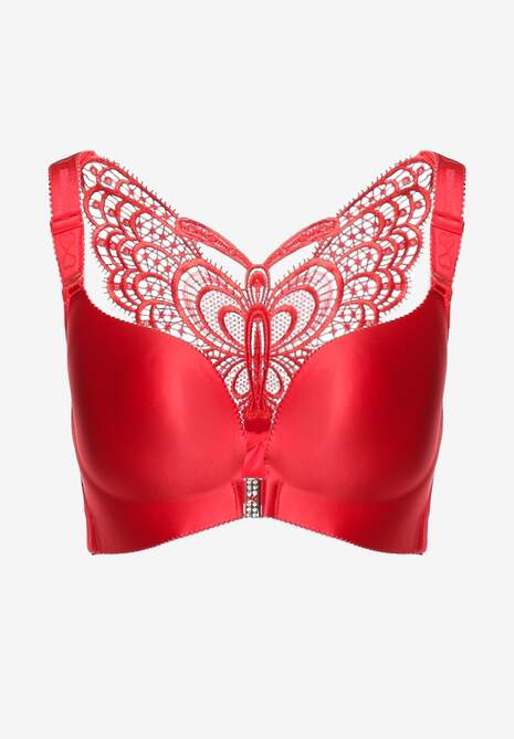 Czerwony Biustonosz z Ozdobną Koronką na Plecach i Zapięciem z Cyrkoniami Ferna