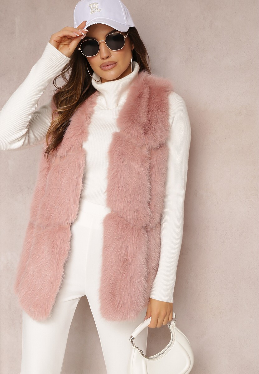 Szara Futrzana Kamizelka z Wstawkami z Ekoskóry Lewja