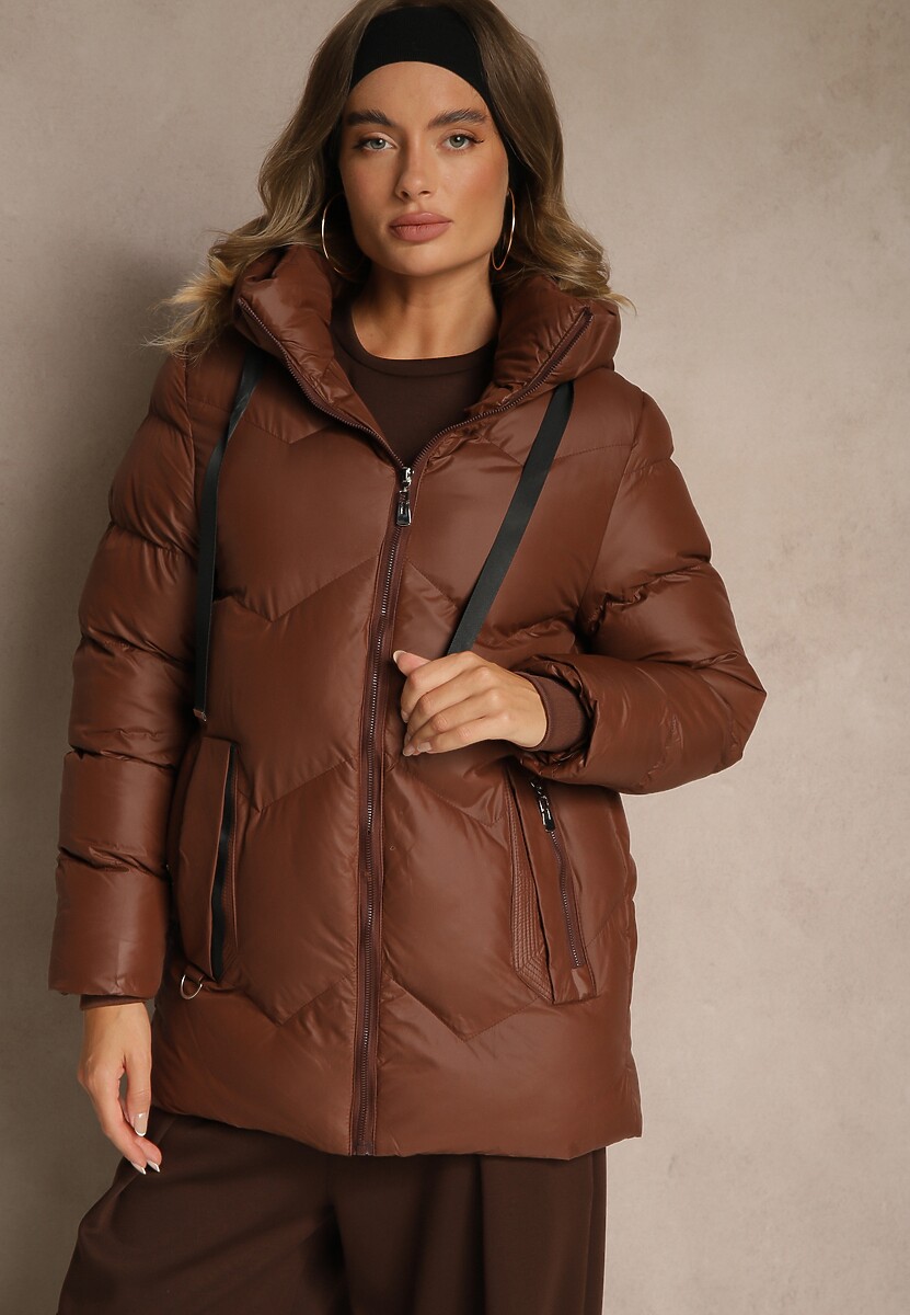 Bordowa Kurtka Pikowana z Kapturem i Sznurkami Oleanesa