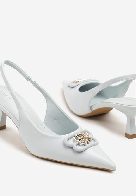 Niebieskie Czółenka Sandały Vices na Kaczuszce Typu Slingback Ozdobione Metaliczną Aplikacją Lilarunea