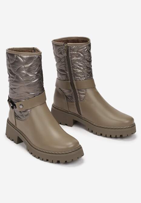 Ciemnobeżowe Botki z Pikowaną Cholewką Nevoyo