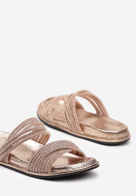 Szampańskie Klapki z Brokatową Podeszwą i Paskami z Cyrkoniami Triaemilia