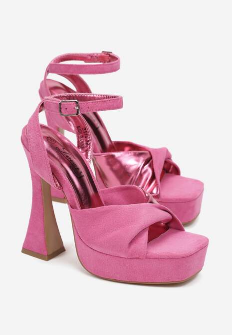 Fuksjowe Sandały na Wysokim Słupku i Platformie z Ozdobnym Paskiem Rupina