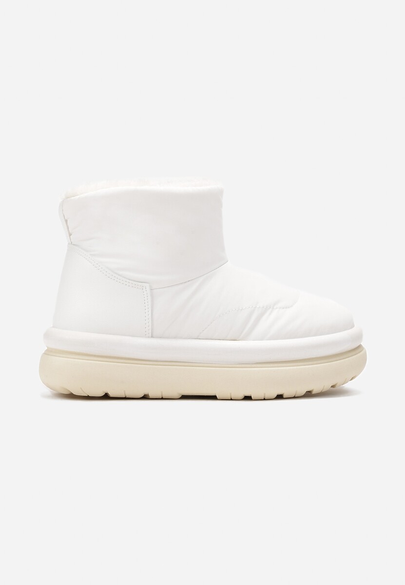 Białe Połyskujące Śniegowce na Płaskiej Podeszwie Ocieplone Futerkiem Brivida