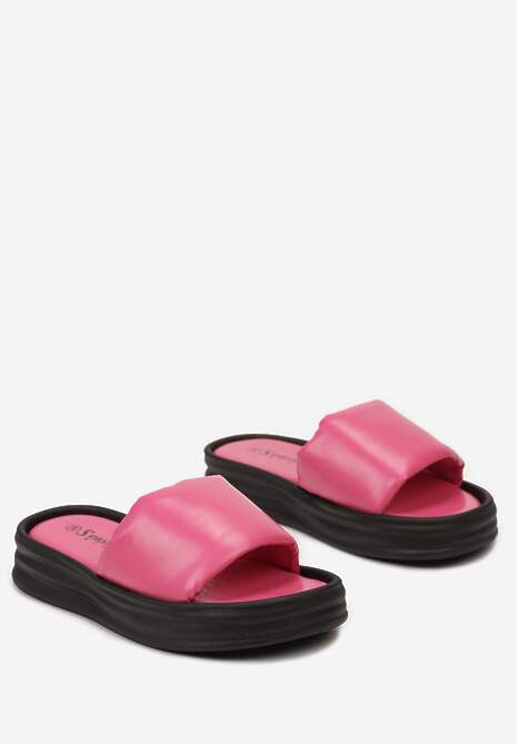 Fuksjowe Wsuwane Klapki z Gładkiej Imitacji Skóry na Płaskiej Podeszwie Hesperelle