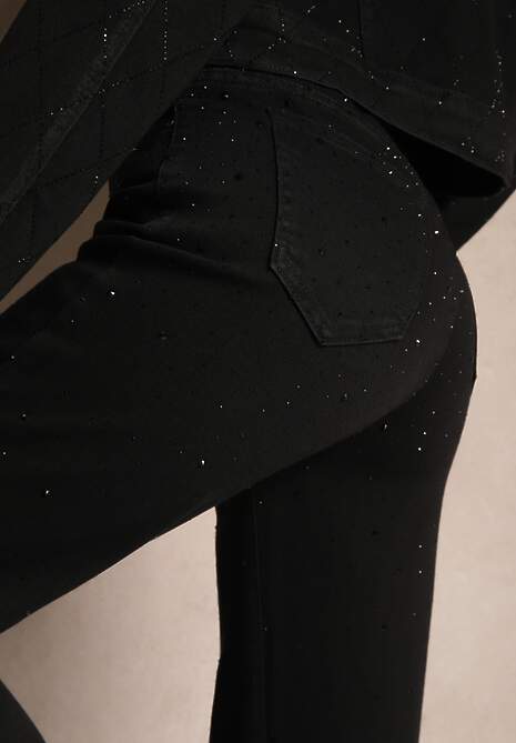 Czarne Szerokie Jeansy z Bawełną High Waist Xarseli