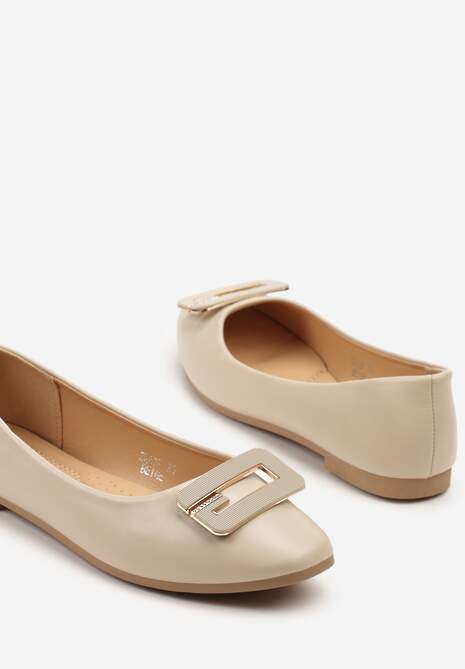 Beżowe Balerinki Ozdobione Geometryczną Aplikacją Tirenia