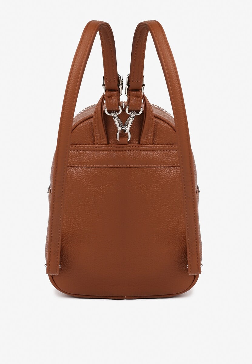 Brązowy Plecak z Pikowanymi Przeszyciami i Dodatkową Kieszenią z Regulowanymi Szelkami Ravindraea