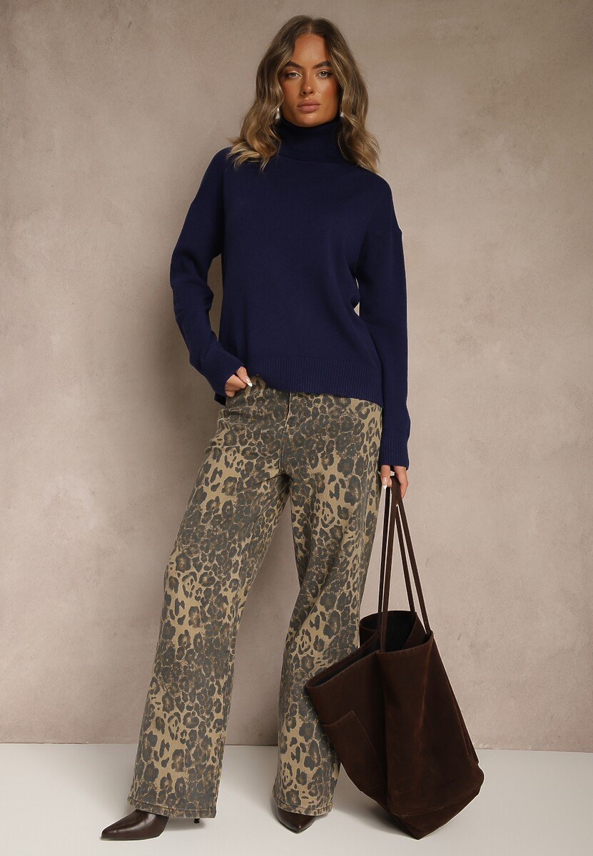 Granatowy Golf z Dodatkiem Kaszmiru z Przeszyciami po Bokach Avenella