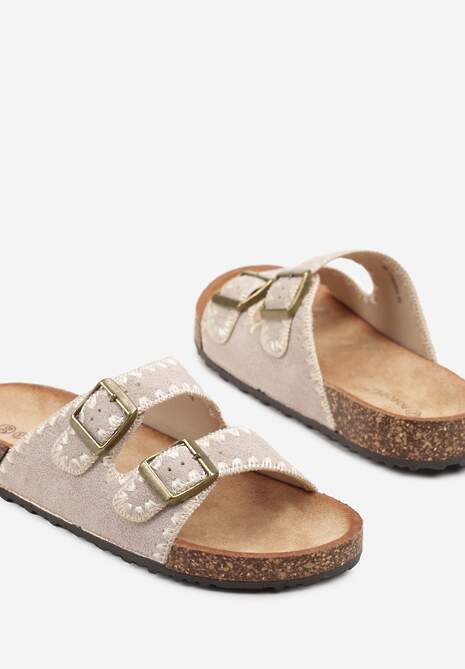 Ciemnobeżowe Klapki na Korkowej Platformie w Stylu Boho Odarielle