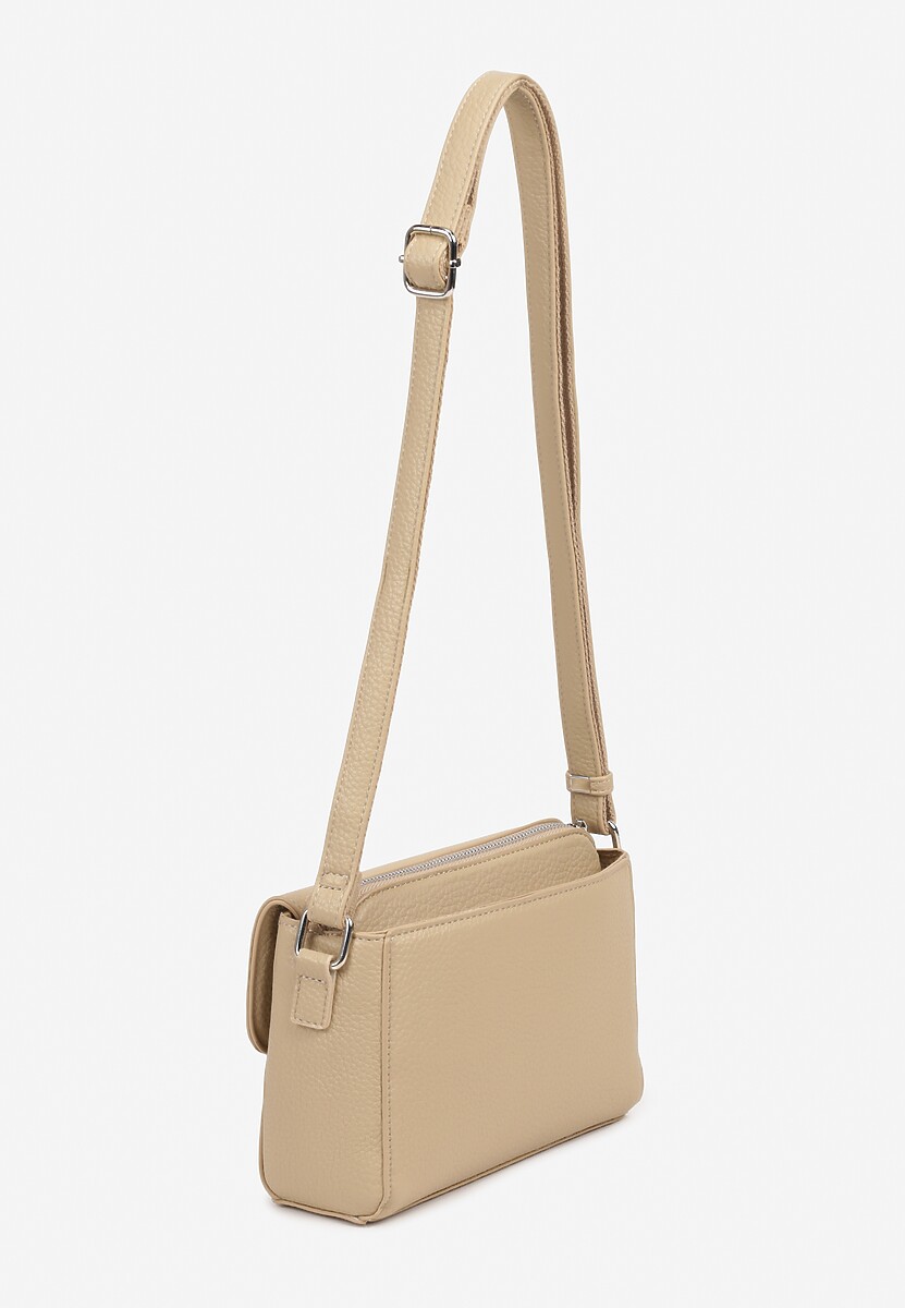 Beżowa Torebka Ozdobiona Napisem i Klapą Davisse