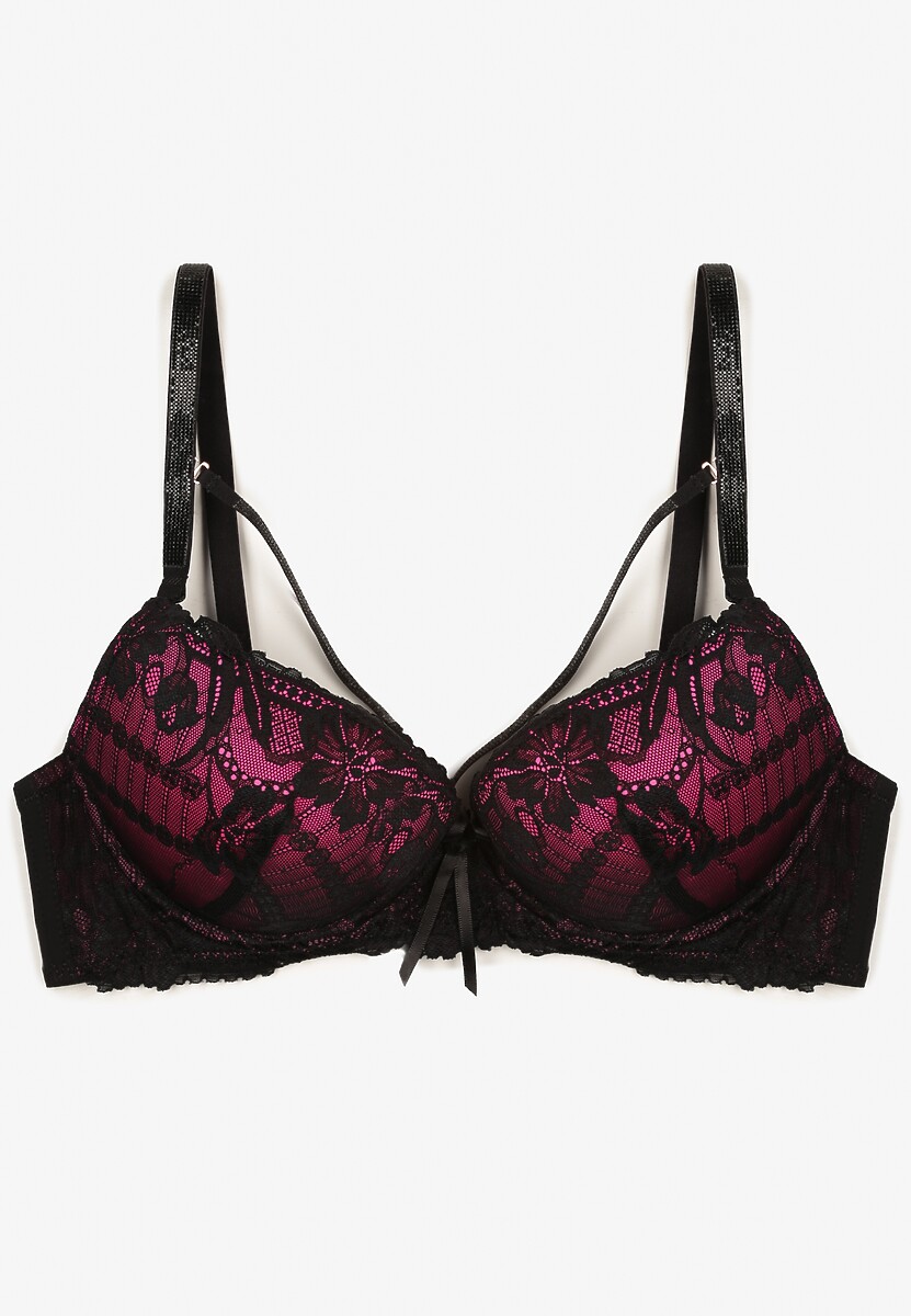 Czarno-Fuksjowy Koronkowy Biustonosz Ozdobiony Kokardą Falzedia