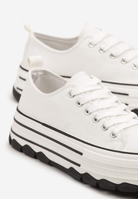Białe Trampki na Platformie z Paskami i Niską Cholewką Zienelle
