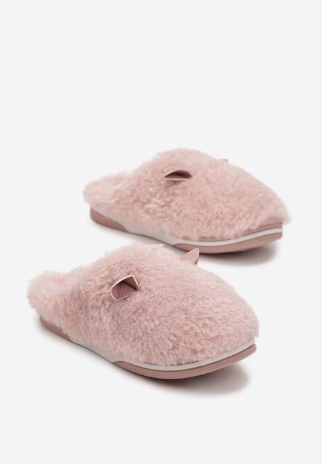 Różowe Kapcie z Futerkiem i Motywem Uszu Iratimi