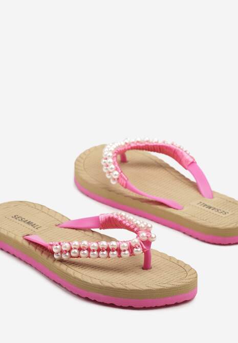 Fuksjowe Japonki z Perłowym Zdobieniem na Podeszwie z Imitacją Plecionki Asallia